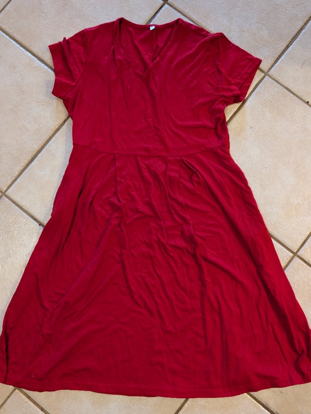 Red Short-Sleeve Midi Dress